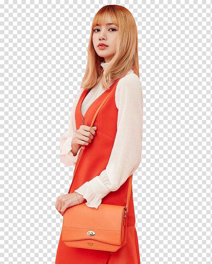 BLACKPINK, woman in red dress and brown sling bag transparent background PNG clipart