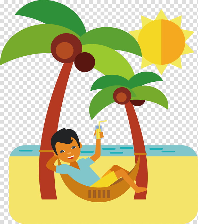 Palm Tree, Beach, Vacation, Cartoon, Seaside Resort, Hammock Between Palm Trees, Travel, Tourism transparent background PNG clipart
