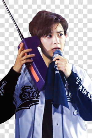 Exo Man Holding Black Microphone Transparent Background Png Clipart Hiclipart