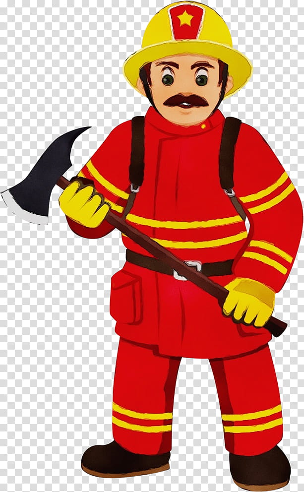Firefighter, Watercolor, Paint, Wet Ink, Costume, Cartoon, Construction Worker, Fireman transparent background PNG clipart