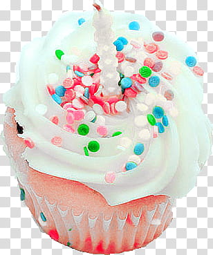 Cupcakes, baked cupcake top with white icing and sprinkles art transparent background PNG clipart