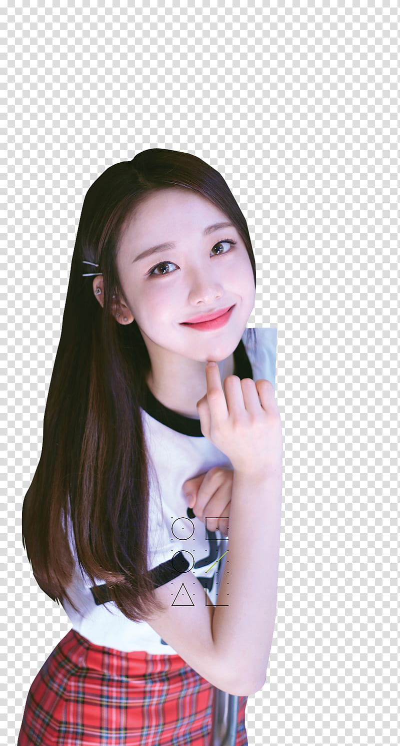 LOONA YYXY, smiling woman wearing white crew-neck t-shirt and red skirt transparent background PNG clipart