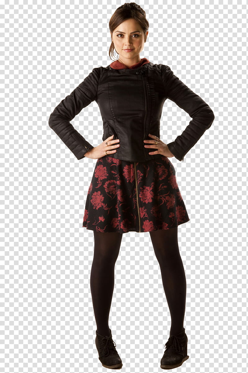 Clara Oswald Series  , woman wearing black long-sleeved top and black-and-red floral skirt transparent background PNG clipart