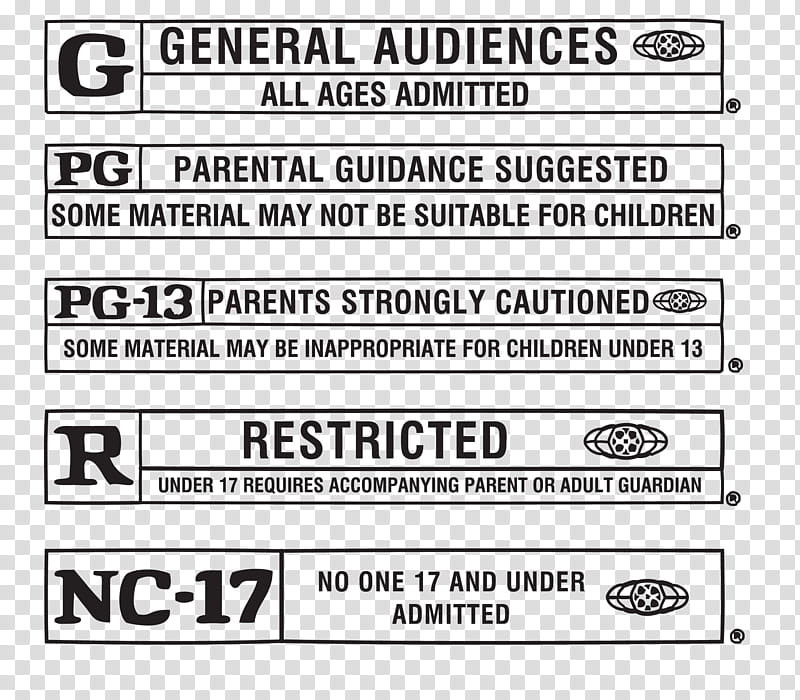 Movie Rating Labels, black text transparent background PNG clipart
