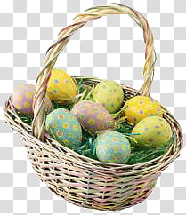 assorted-color eggs on brown wicker basket transparent background PNG clipart