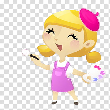 smiling girl holding paint brush and pallet transparent background PNG clipart