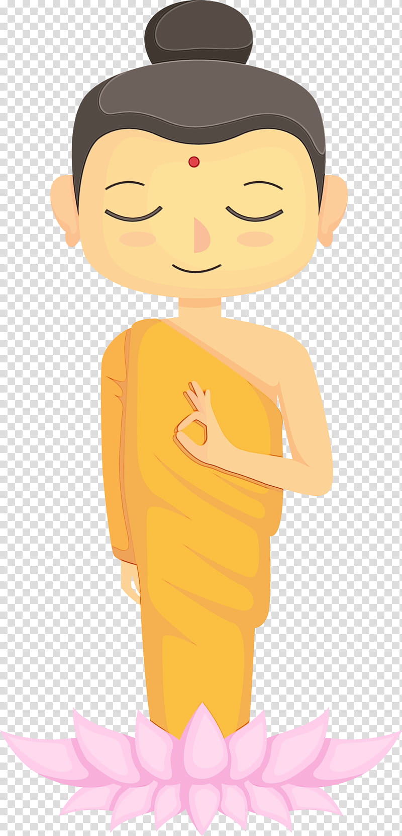 cartoon yellow finger gesture black hair, Bodhi Lotus, Watercolor, Paint, Wet Ink, Cartoon transparent background PNG clipart