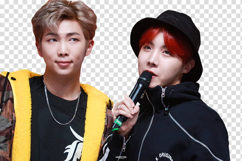 Namseok BTS, man holding microphone beside man in yellow jacket transparent background PNG clipart