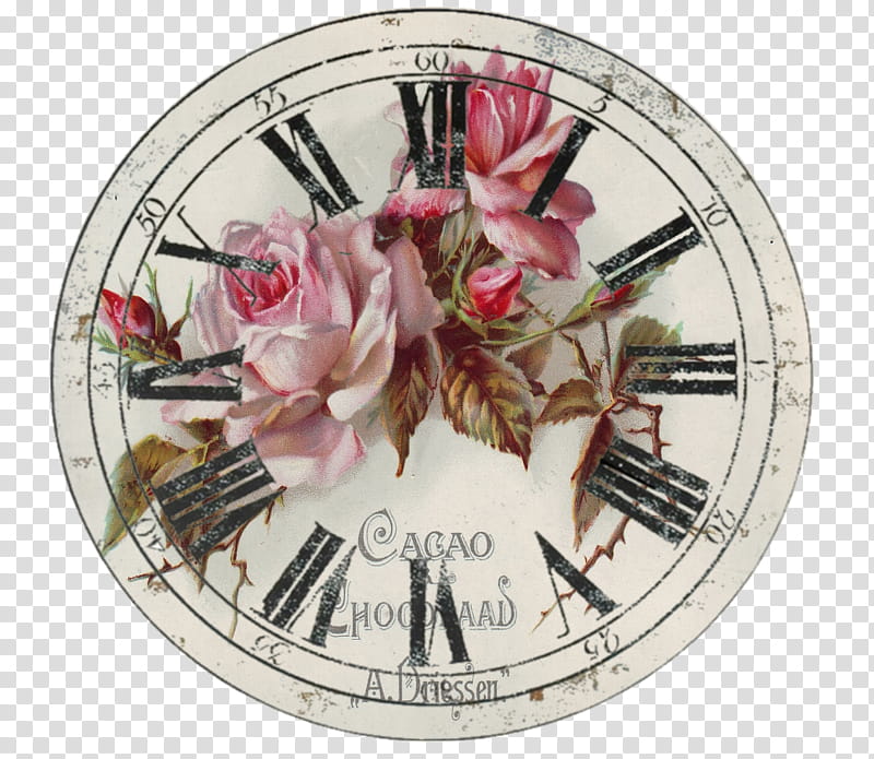 Pink Flower, Clock, Clock Face, Watch, Wall Clocks, Antique, Paper, Decoupage transparent background PNG clipart