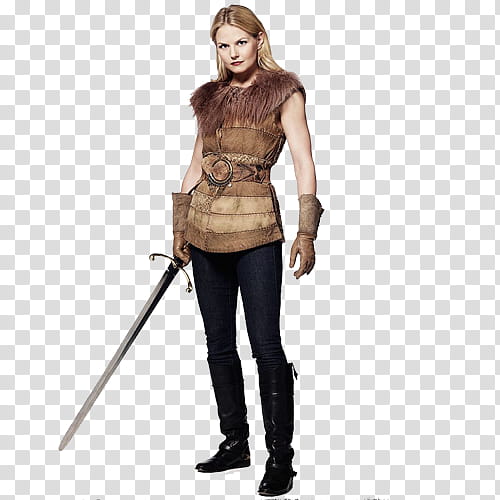 Once Upon a Time, woman wearing brown top and black pants holding sword transparent background PNG clipart