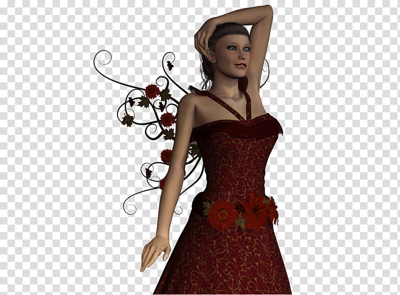 fae , woman in red and beige floral halter-strap dress transparent background PNG clipart