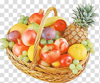 Fruit P, assorted fruits on basket transparent background PNG clipart
