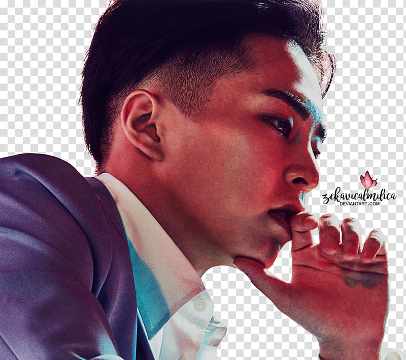 EXO Xiumin Countdown, man wearing black blazer touching his lips transparent background PNG clipart