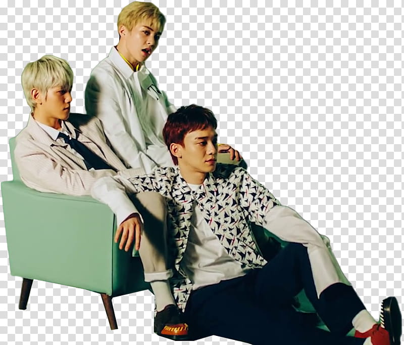 EXO CBX Blooming Day MV, three man sitting on chair transparent background PNG clipart
