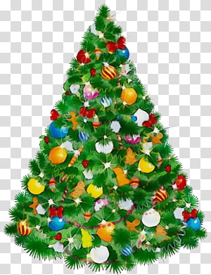 Christmas tree, Watercolor, Paint, Wet Ink, Christmas Decoration, Colorado Spruce, Oregon Pine, Christmas Ornament transparent background PNG clipart thumbnail