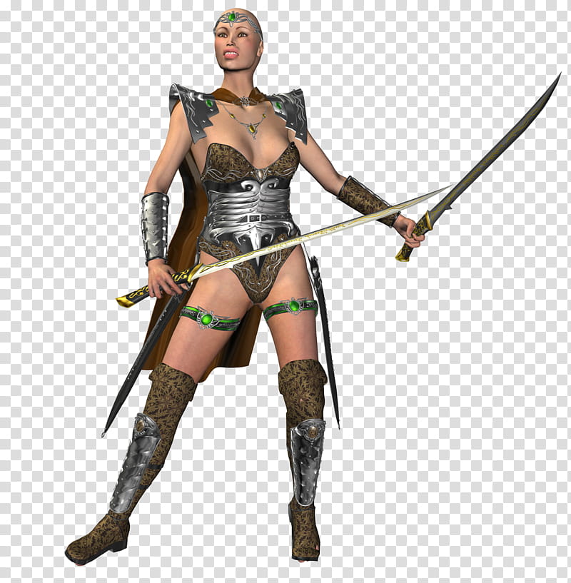 woodland warrior, woman wielding swords illustration transparent background PNG clipart