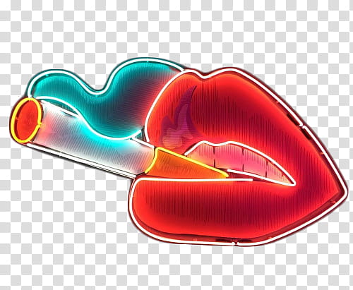 watchers, red, green, and white smoking lip neon signage transparent background PNG clipart