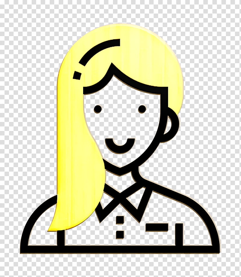 Businesswoman icon Careers Women icon Entrepeneur icon, Yellow, Cartoon, Line, Smile, Emoticon, Pleased transparent background PNG clipart