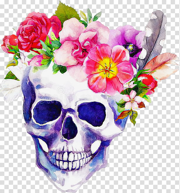 flower plant petal violet skull, Bouquet, Bone, Cut Flowers, Watercolor Paint transparent background PNG clipart