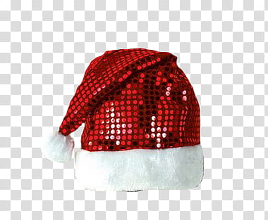 Christmas, red and white sequined Santa hat transparent background PNG clipart