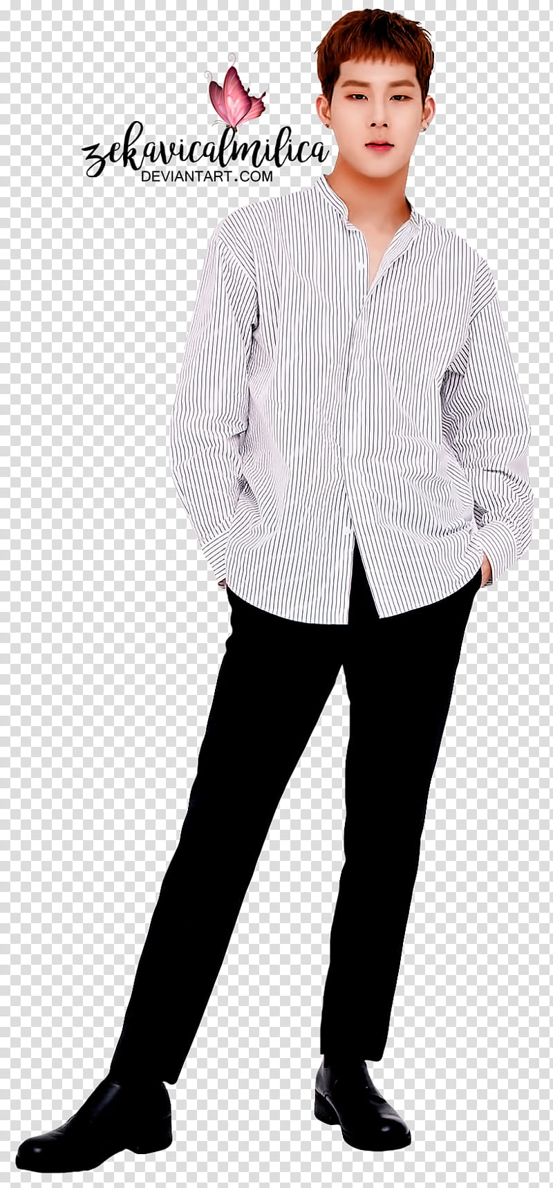 Monsta X Jooheon Fanclub book, Monsta X member wearing gray button-up shirt transparent background PNG clipart