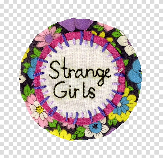 Watch, round multicolored floral background with strange girls text overlay transparent background PNG clipart
