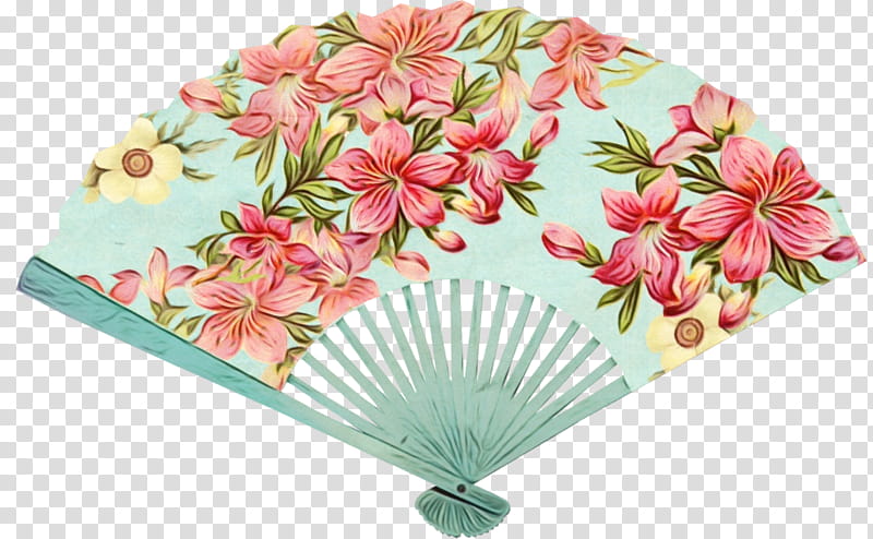 decorative fan hand fan pink flower plant, Watercolor, Paint, Wet Ink, Leaf, Petal, Home Appliance, Perennial Plant transparent background PNG clipart