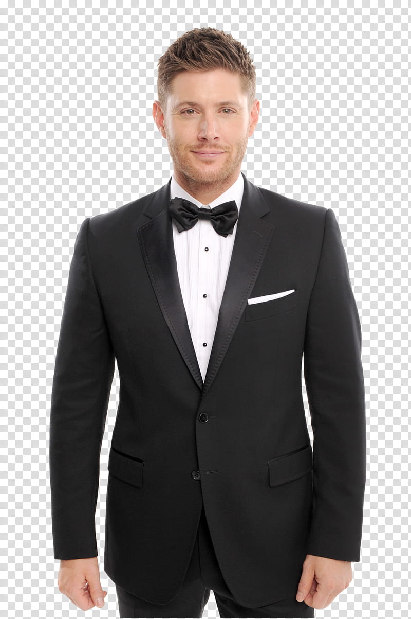 Jensen Ackles, man wearing black and white dress suit transparent background PNG clipart