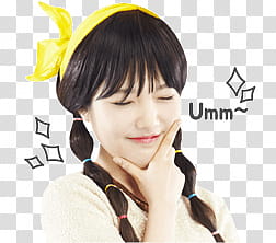 Red Velvet joy kakao talk emoji, woman wearing white shirt with hand on chin transparent background PNG clipart