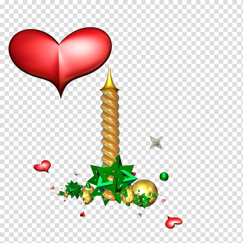 Christmas , yellow candle and red heart transparent background PNG clipart