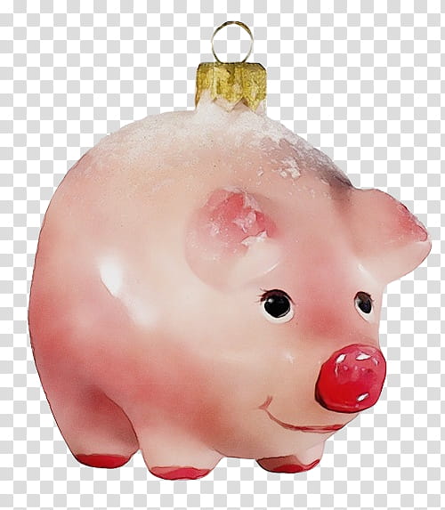 Piggy bank, Watercolor, Paint, Wet Ink, Pink, Saving, Snout, Christmas Ornament transparent background PNG clipart