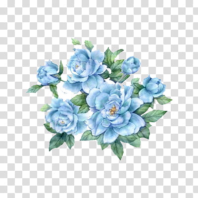 Vintage Flowers, blue and green flower decor transparent background PNG clipart