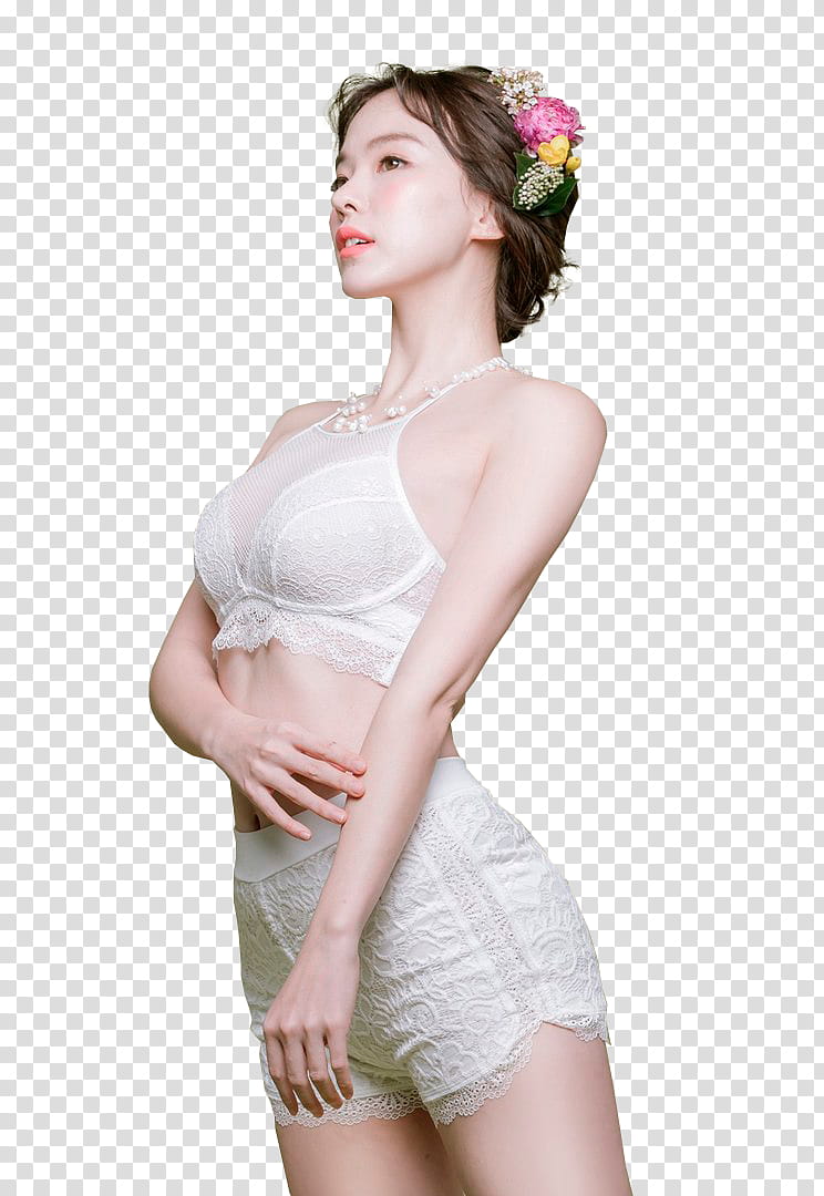 HANEUL, woman wearing white bra standing transparent background PNG clipart