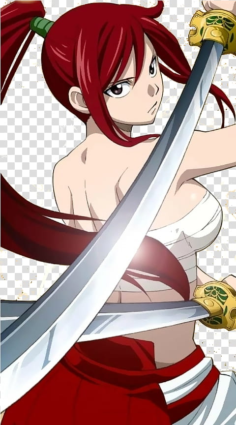 Erza Normal Fight Robes, woman in red hair with sword character transparent background PNG clipart