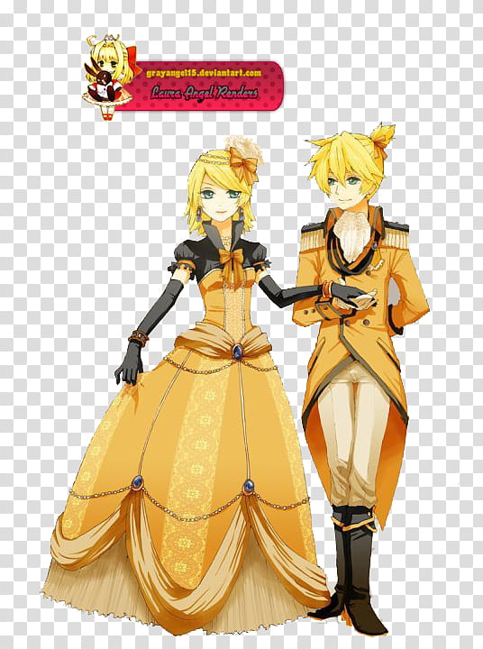 Render Kagamine Rin y Len , couple anime character poster transparent background PNG clipart