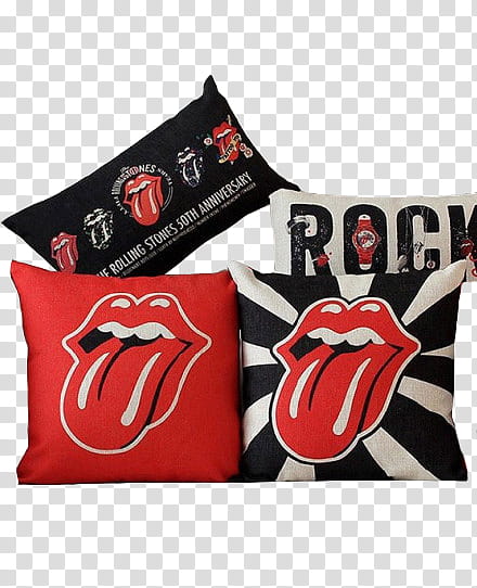 , assorted black, red, and white rolling stones pillows transparent background PNG clipart