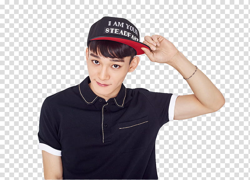EXO, man wearing black polo shirt and black fitted cap transparent background PNG clipart