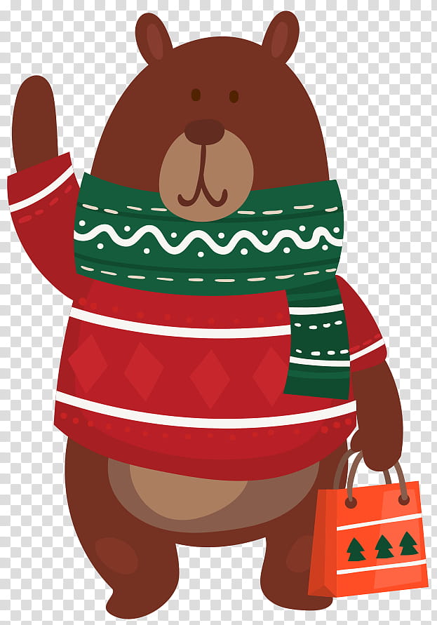 Christmas Graphics, brown bear carrying gift bag illustration transparent background PNG clipart