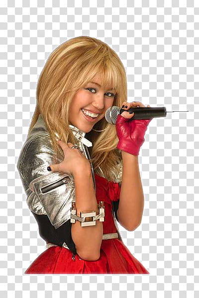 Hannah Montana  s, Miley Cyrus holding microphone while singing transparent background PNG clipart