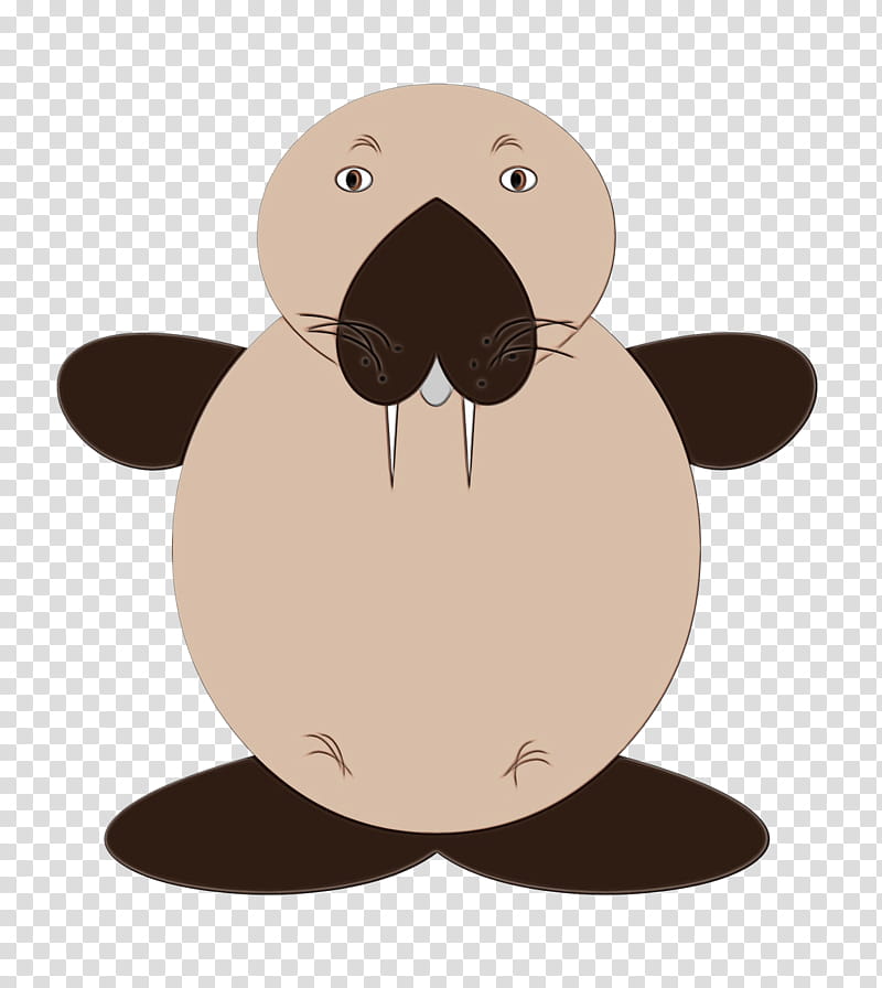 cartoon marine mammal walrus nose brown, Watercolor, Paint, Wet Ink, Cartoon, Earless Seal, Beaver transparent background PNG clipart