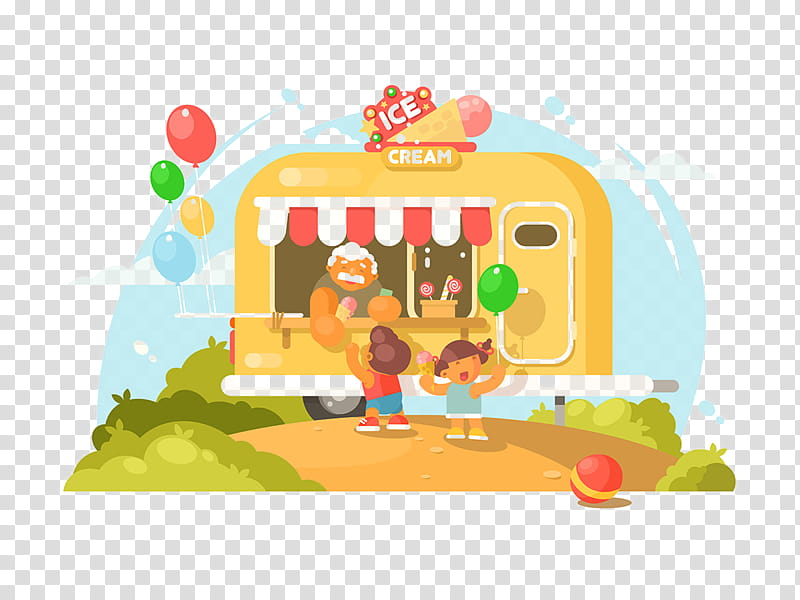 Ice Cream, Ice Cream Van, Flat Design, Cartoon, Toy, Playset transparent background PNG clipart