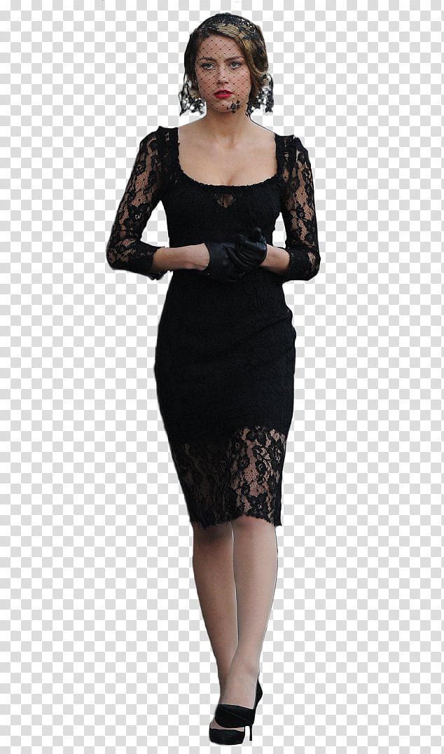 Amber Heard , woman wearing black long-sleeved bodycon dress transparent background PNG clipart