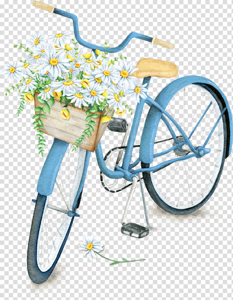 Blue Flower Frame, Bicycle, Bicycle Baskets, Painting, Mountain Bike, Floral Design, Bicycle Wheel, Bicycle Part transparent background PNG clipart