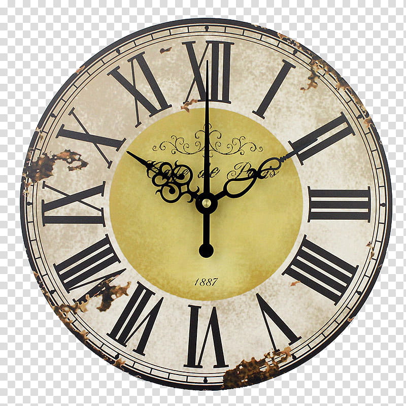 Vintage , round brown framed analog clock transparent background PNG clipart