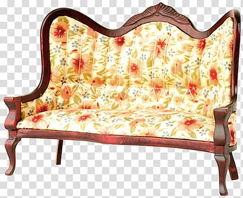 floral padded brown wooden sofa transparent background PNG clipart