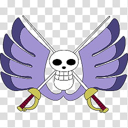 One Piece Jolly Roger Dock and Folder Icons by, Baroque Works Jolly Roger, purple, red, and white wings and crossing swords Jolly Roger transparent background PNG clipart