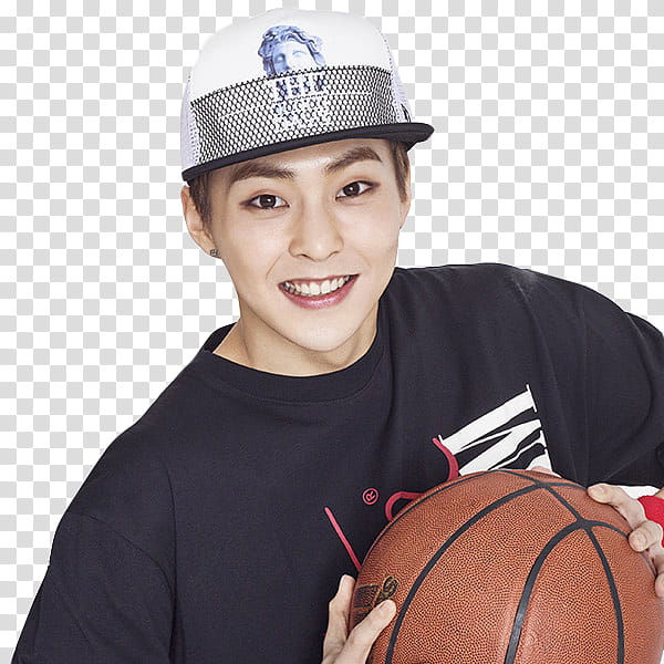 EXO, smiling man holding basketball ball transparent background PNG clipart