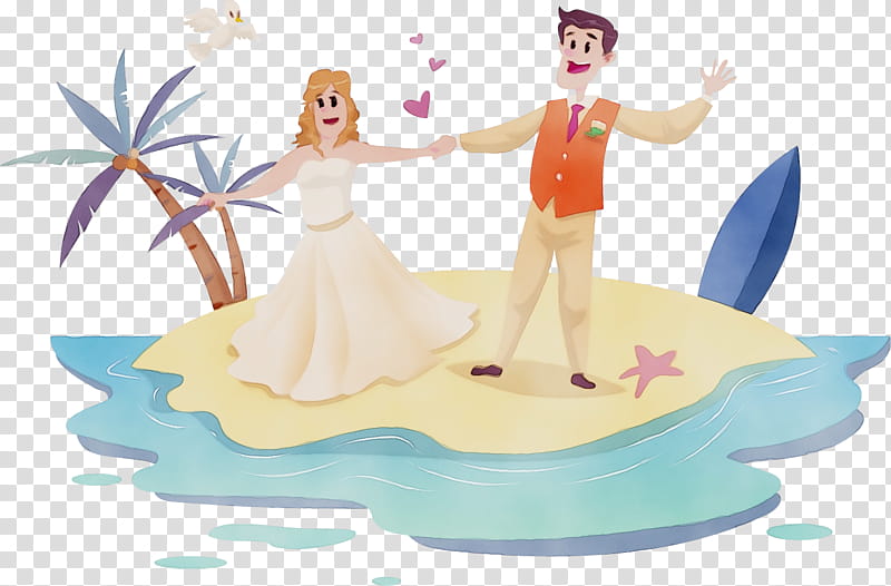 Wedding Bridegroom Marriage Honeymoon couple, Watercolor, Paint, Wet Ink, Cartoon, Romance, Beach transparent background PNG clipart