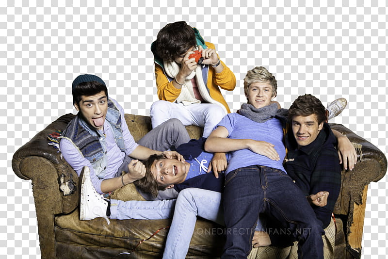 One Direction, five person on a sofa transparent background PNG clipart
