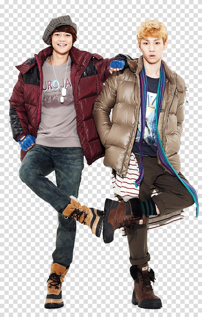 Minho e Key SHINee Maypole render,  mean wearing down jackets transparent background PNG clipart